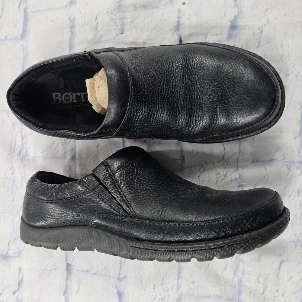 Born Negil Leather Loafers MENS 10 Black Slip On Handcrafted Comfort Shoes